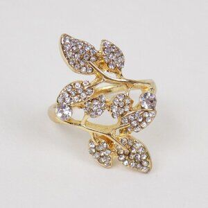 vintage boho chic cute leaf leaves statement ring CZ cubic zirconia